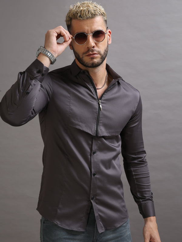Zipper Waist Coat Shirt Grey