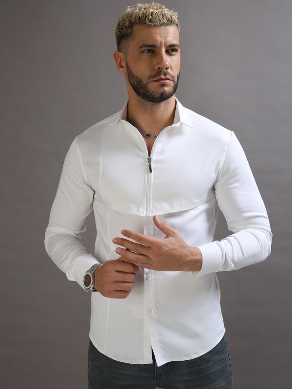 Zipper Waist Coat Shirt White