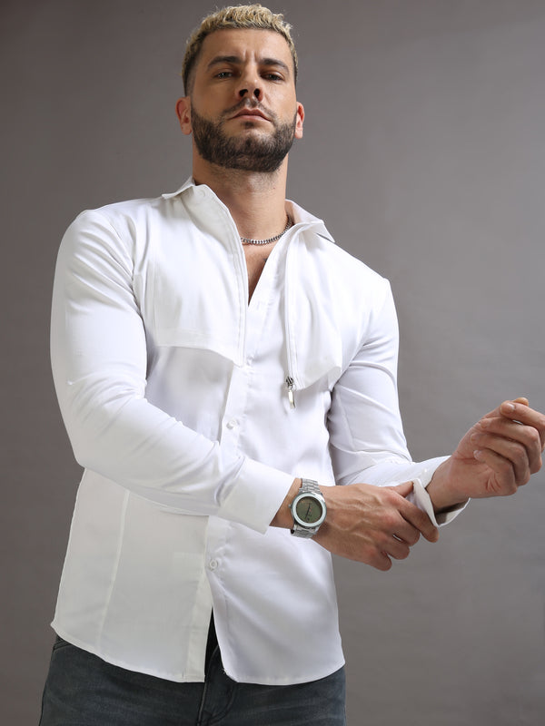 Zipper Waist Coat Shirt White