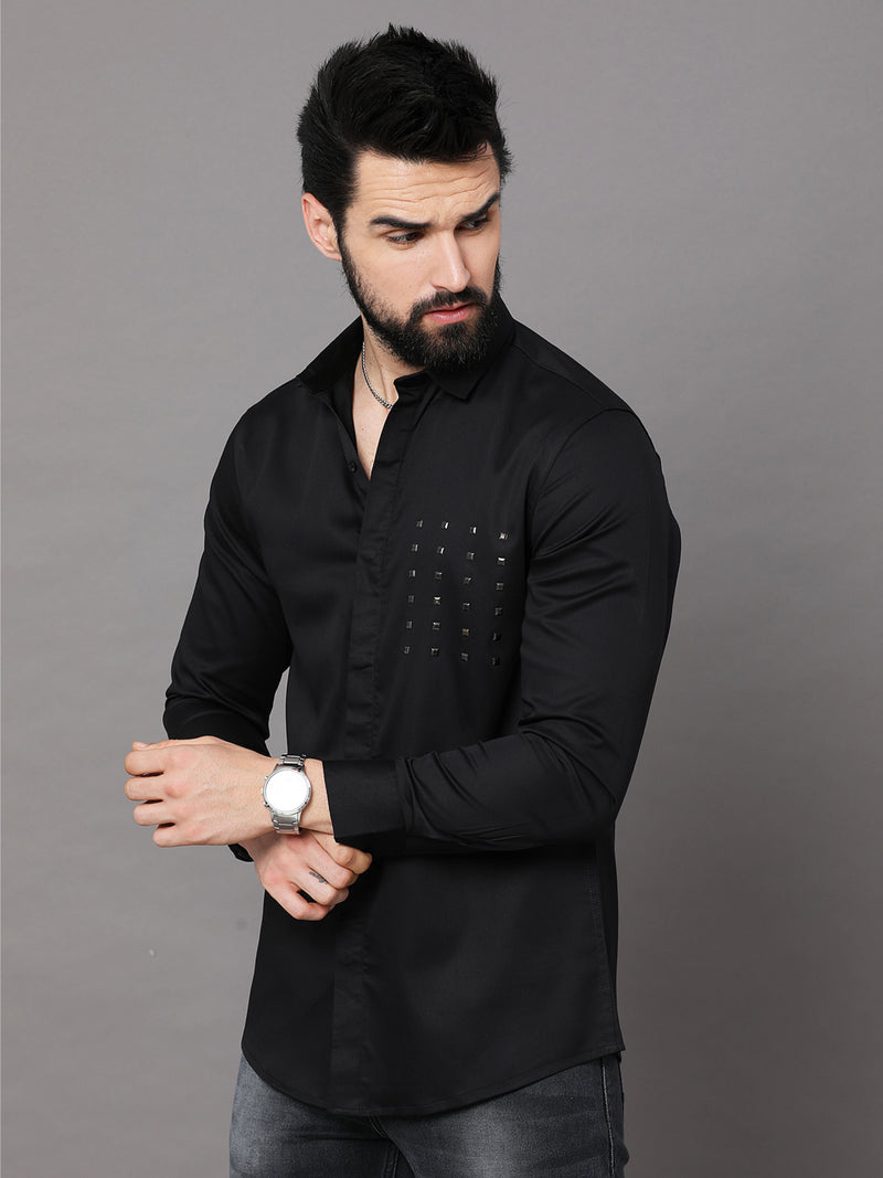 Studded Pocket Black Shirt