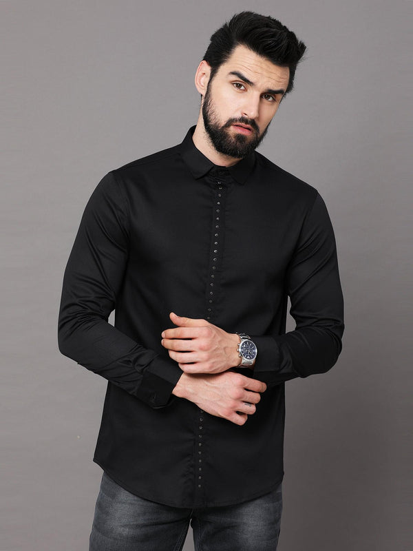 Front Pannel Studded Black Shirt